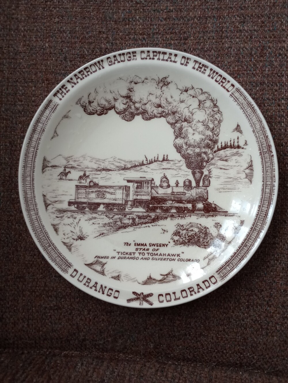 Vintage Durango Colorado Souvenir Collectors 10.5" Decorative Plate- Vernon Kiln